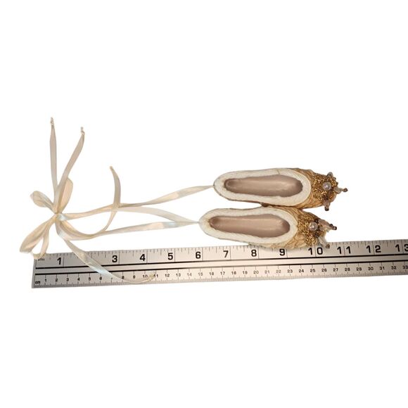 Ballet Slippers Toe Shoes Ornament Or Decor Gold Fabric Embellished & Ribbon 4.5 - Picture 14 of 14